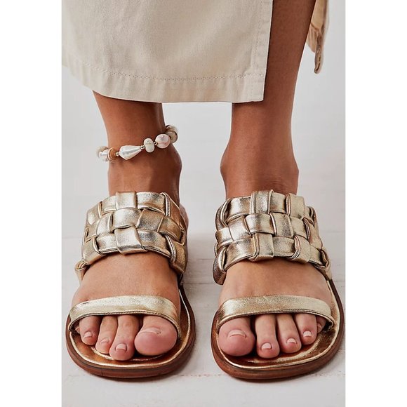 Free People Shoes - FREE PEOPLE Woven River Sandals / Platina Gold
